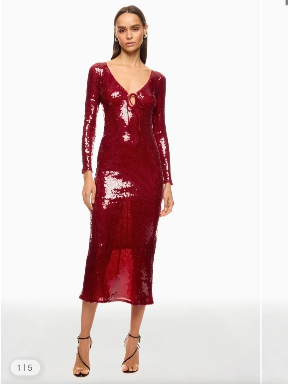 Bardot Red Sequin Long-Sleeve Tie-Back Gown